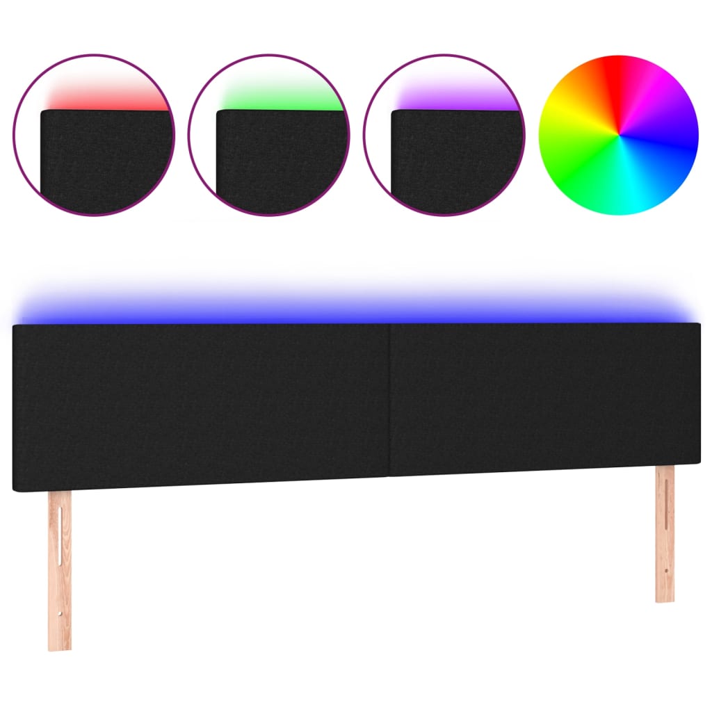 fekete szövet LED-es fejtámla 200x5x78/88 cm