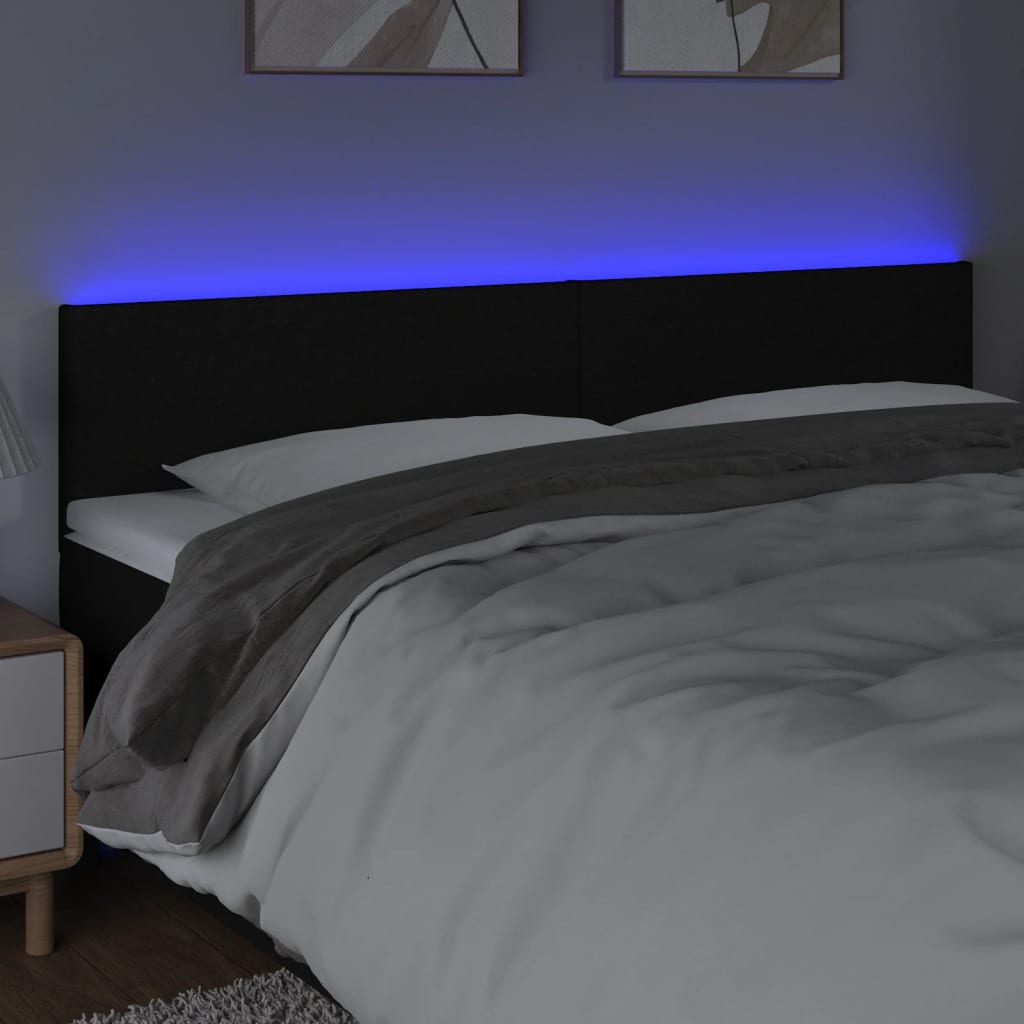 fekete szövet LED-es fejtámla 200x5x78/88 cm