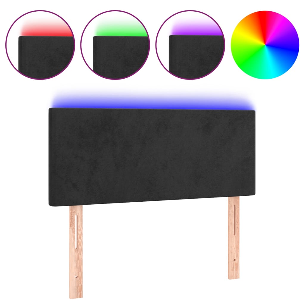fekete bársony LED-es fejtámla 90x5x78/88 cm