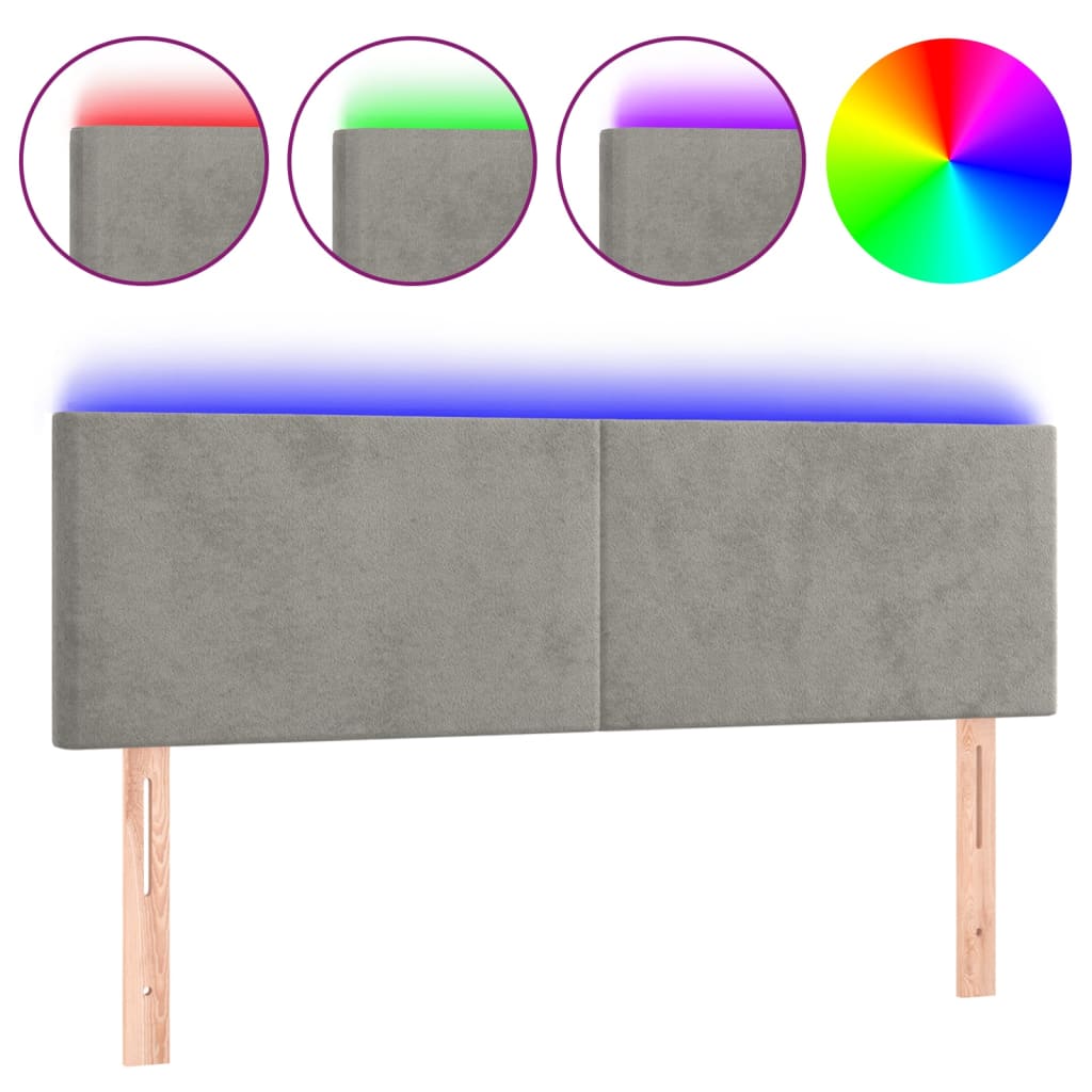 világosszürke bársony LED-es fejtámla 144x5x78/88 cm