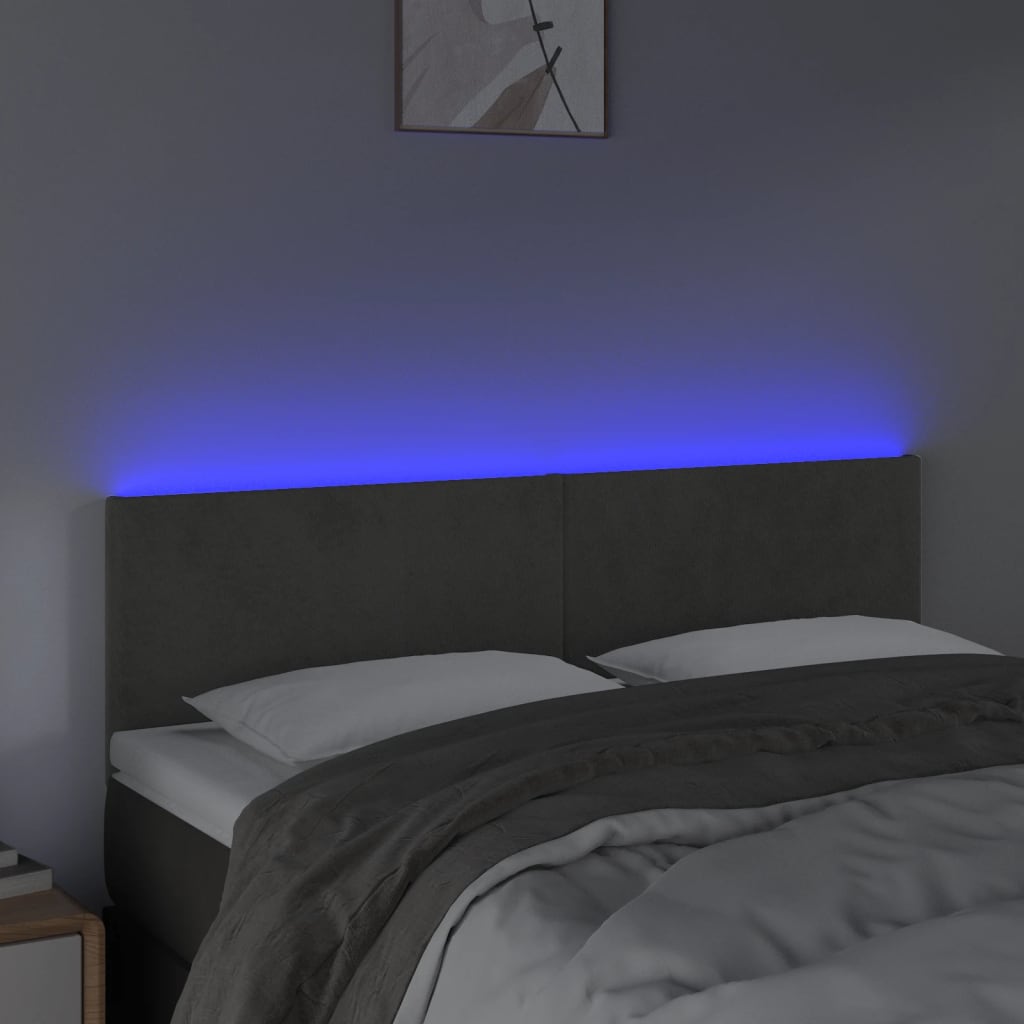 sötétszürke bársony LED-es fejtámla 144x5x78/88 cm