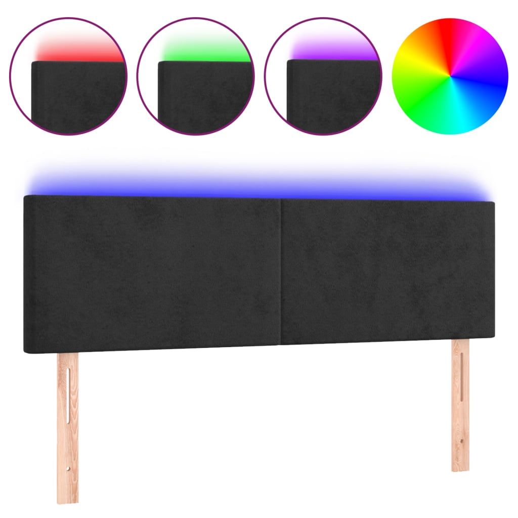 fekete bársony LED-es fejtámla 144x5x78/88 cm