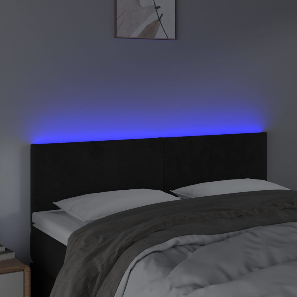 fekete bársony LED-es fejtámla 144x5x78/88 cm