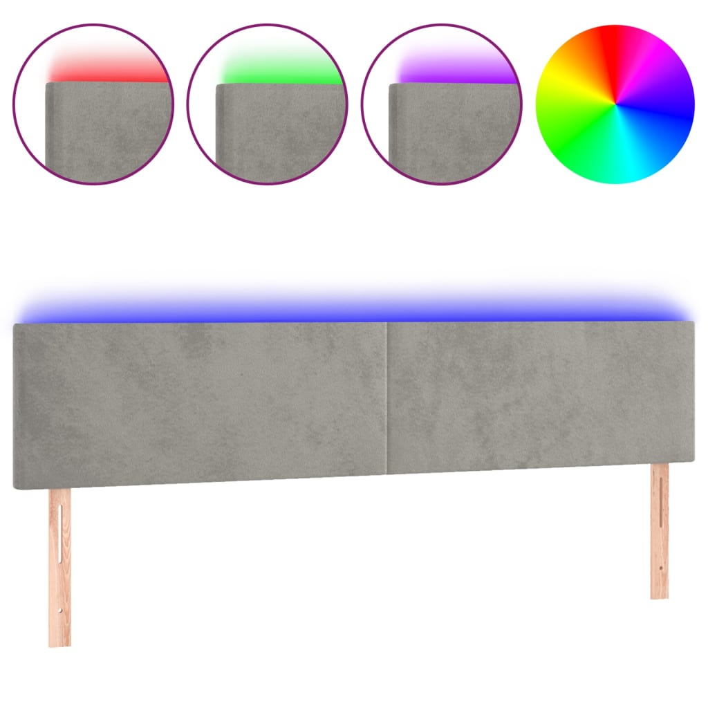 világosszürke bársony LED-es fejtámla 160x5x78/88 cm