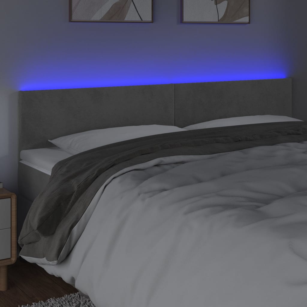 világosszürke bársony LED-es fejtámla 160x5x78/88 cm