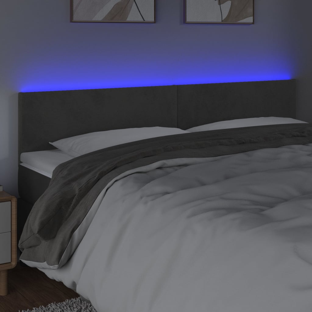 sötétszürke bársony LED-es fejtámla 160x5x78/88 cm