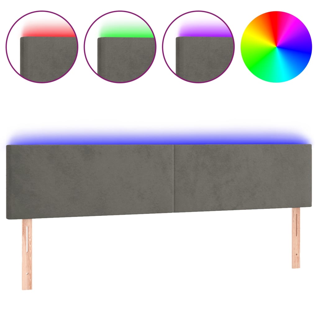 sötétszürke bársony LED-es fejtámla 180x5x78/88 cm