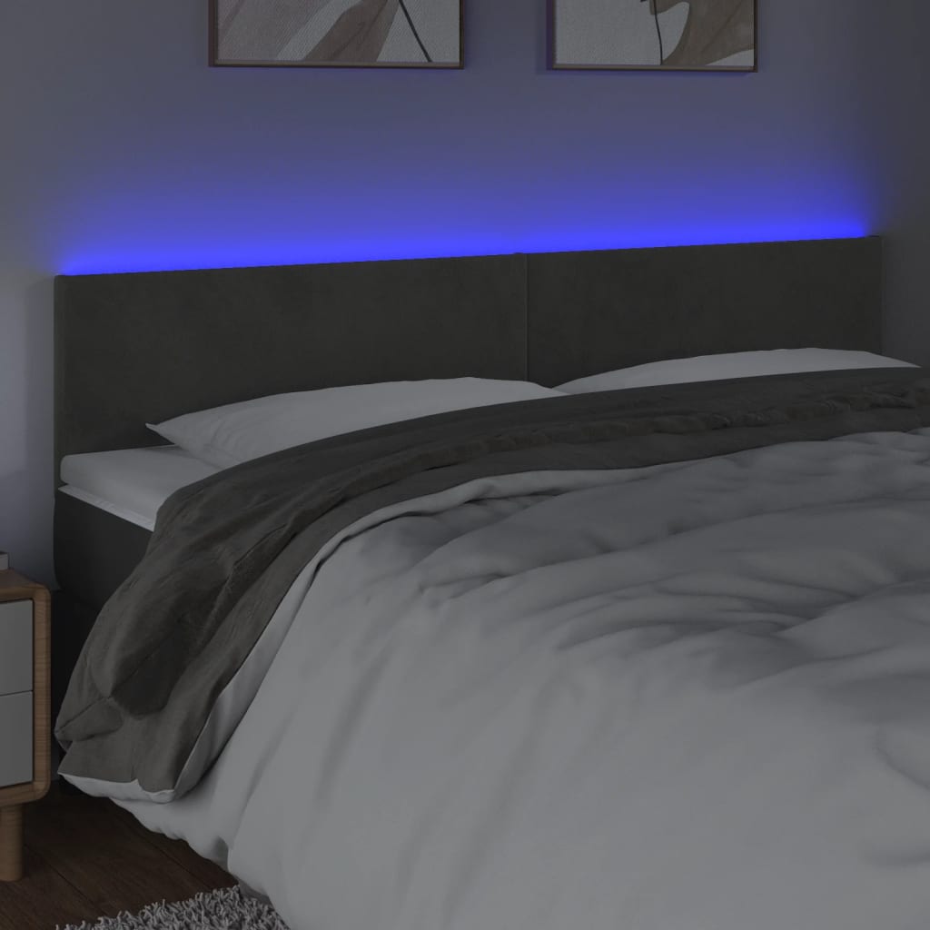 sötétszürke bársony LED-es fejtámla 180x5x78/88 cm