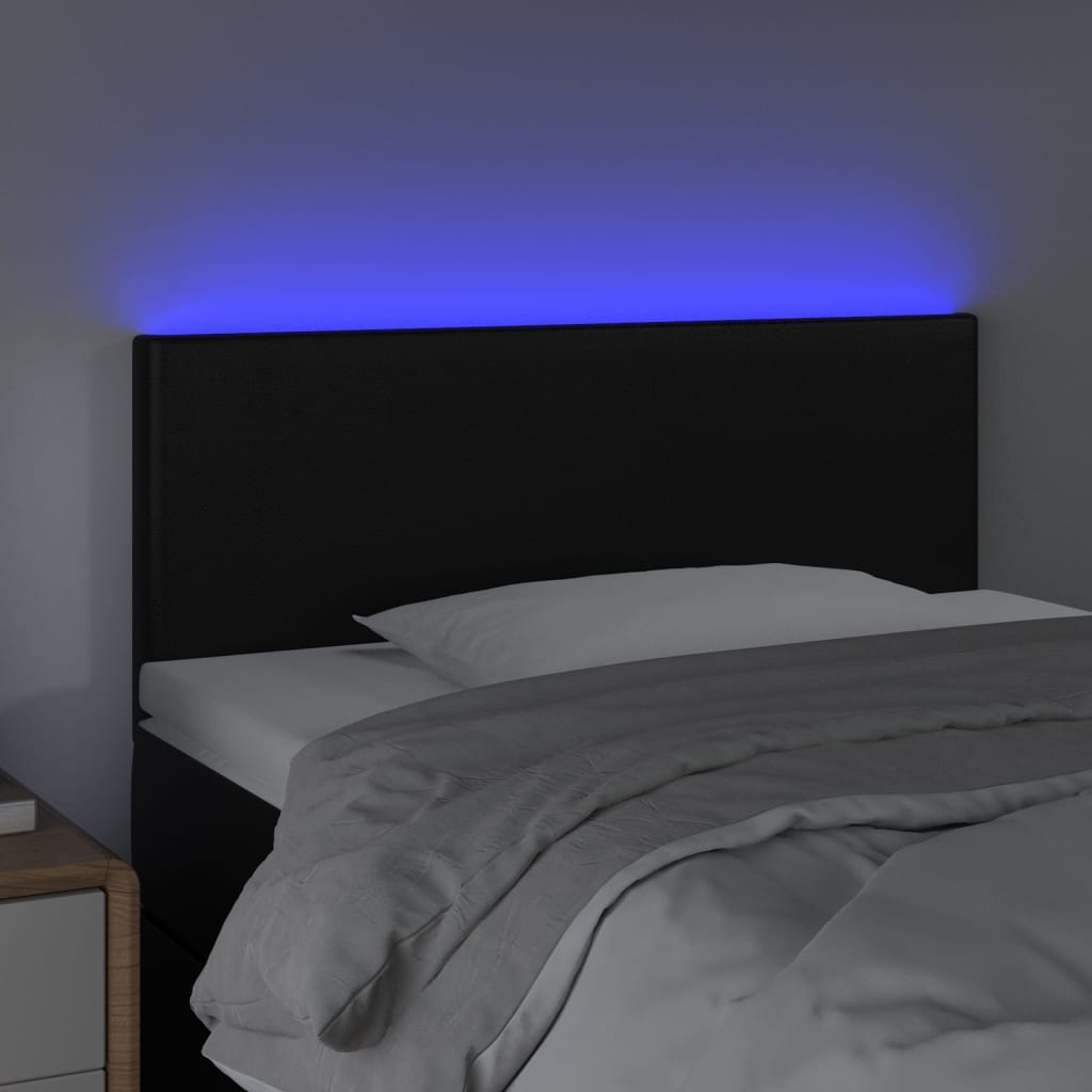 fekete műbőr LED-es fejtámla 80 x 5 x 78/88 cm