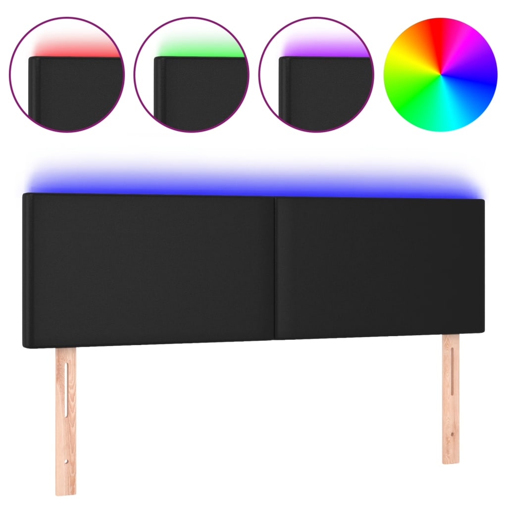 fekete műbőr LED-es fejtámla 144 x 5 x 78/88 cm