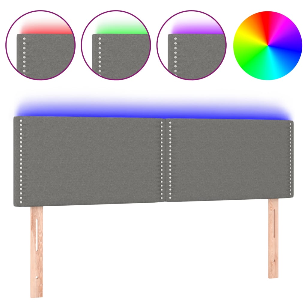 sötétszürke szövet LED-es fejtámla 144x5x78/88 cm