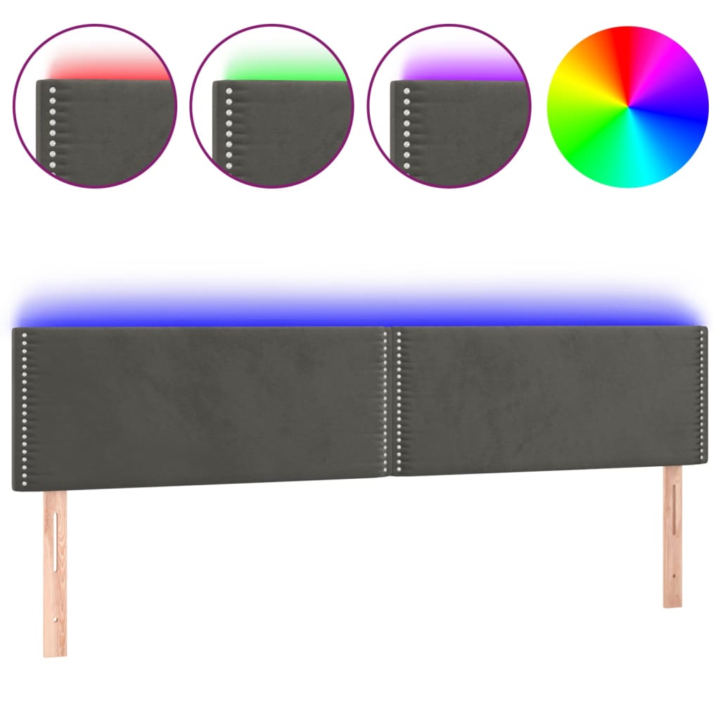 sötétszürke bársony LED-es fejtámla 200x5x78/88 cm
