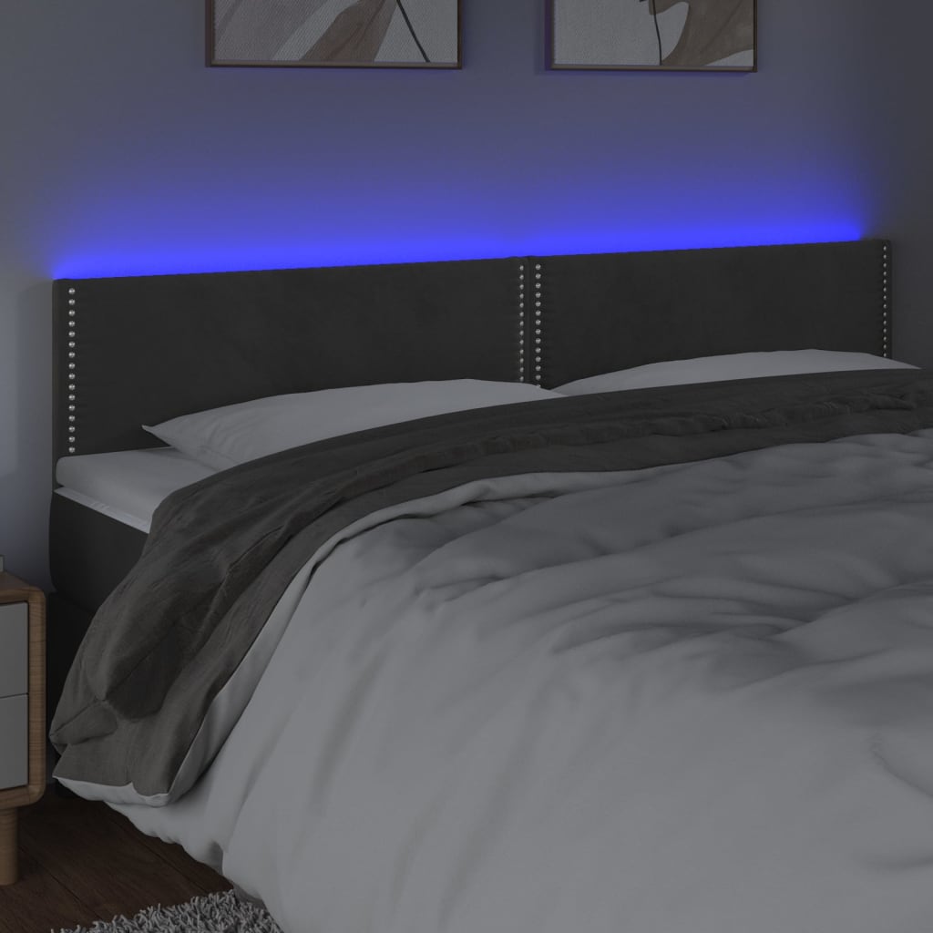 sötétszürke bársony LED-es fejtámla 200x5x78/88 cm