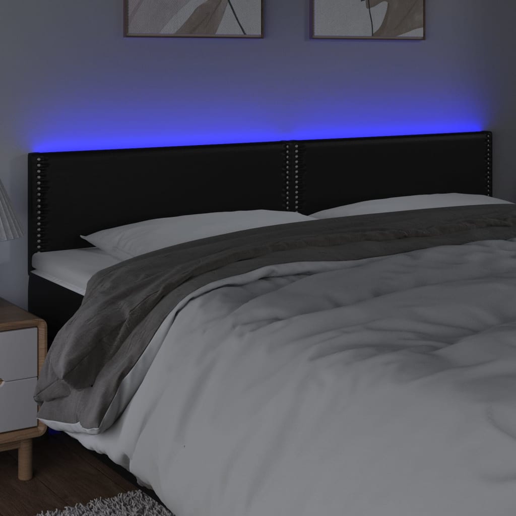 fekete műbőr LED-es fejtámla 200 x 5 x 78/88 cm