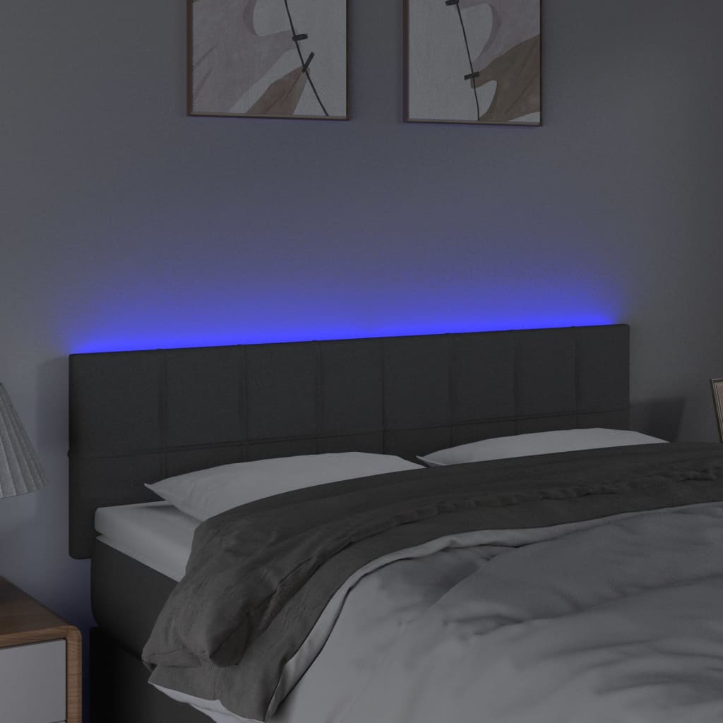sötétszürke szövet LED-es fejtámla 144x5x78/88 cm