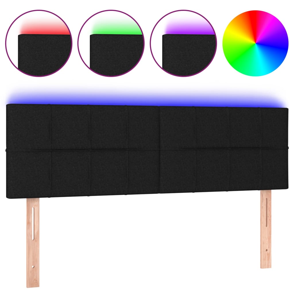 fekete szövet LED-es fejtámla 144x5x78/88 cm