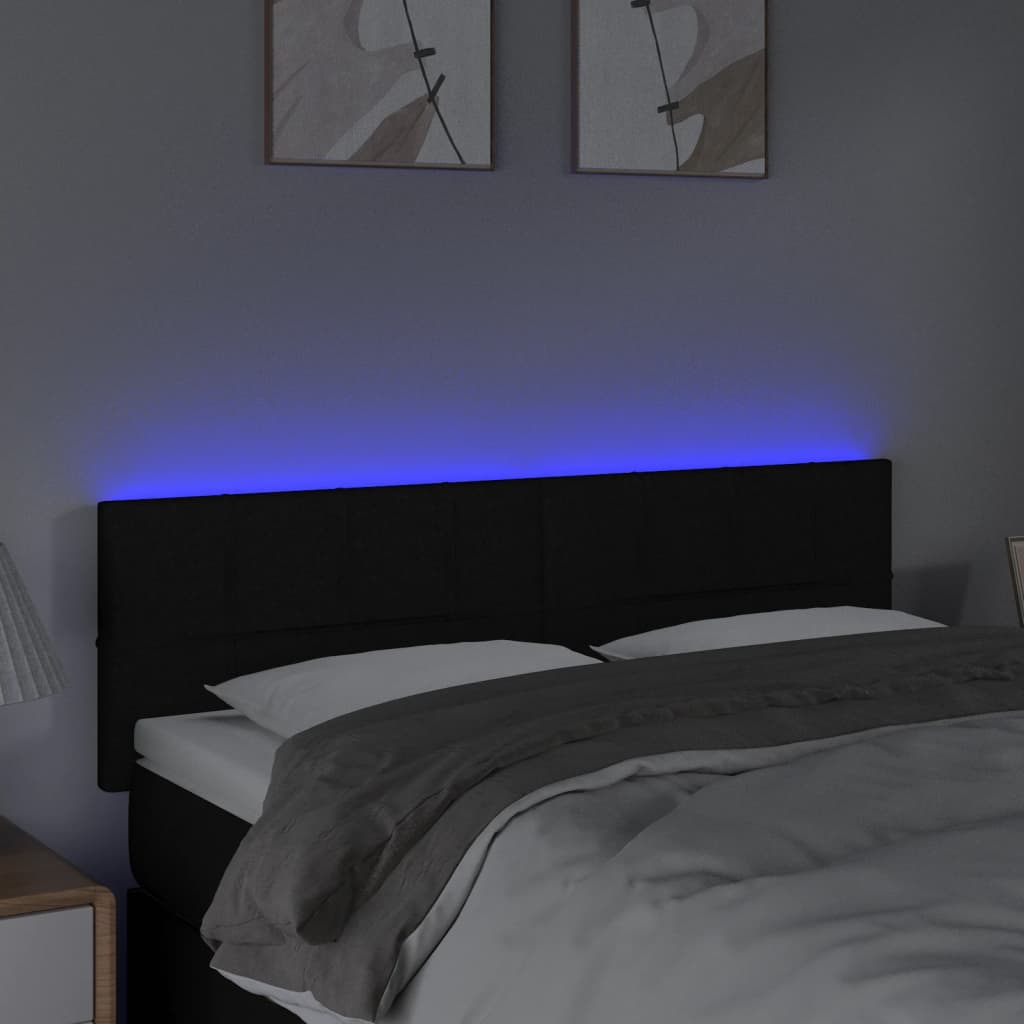 fekete szövet LED-es fejtámla 144x5x78/88 cm