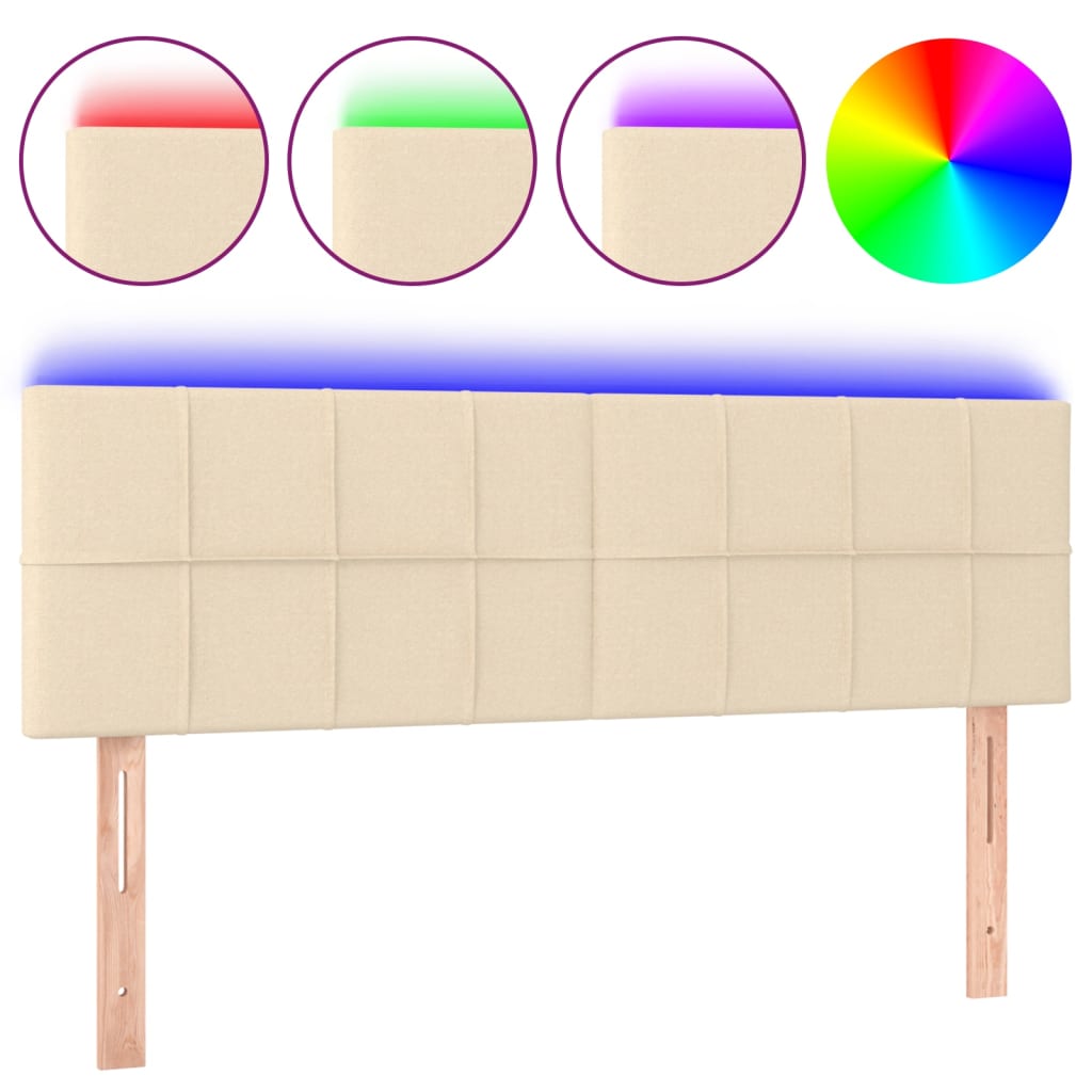 krémszínű szövet LED-es fejtámla 144x5x78/88 cm