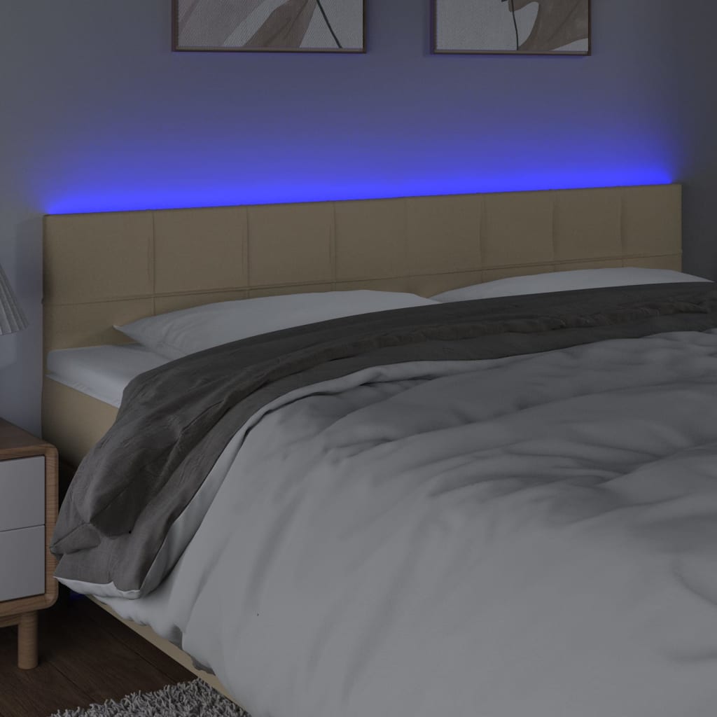 krémszínű szövet LED-es fejtámla 200x5x78/88 cm