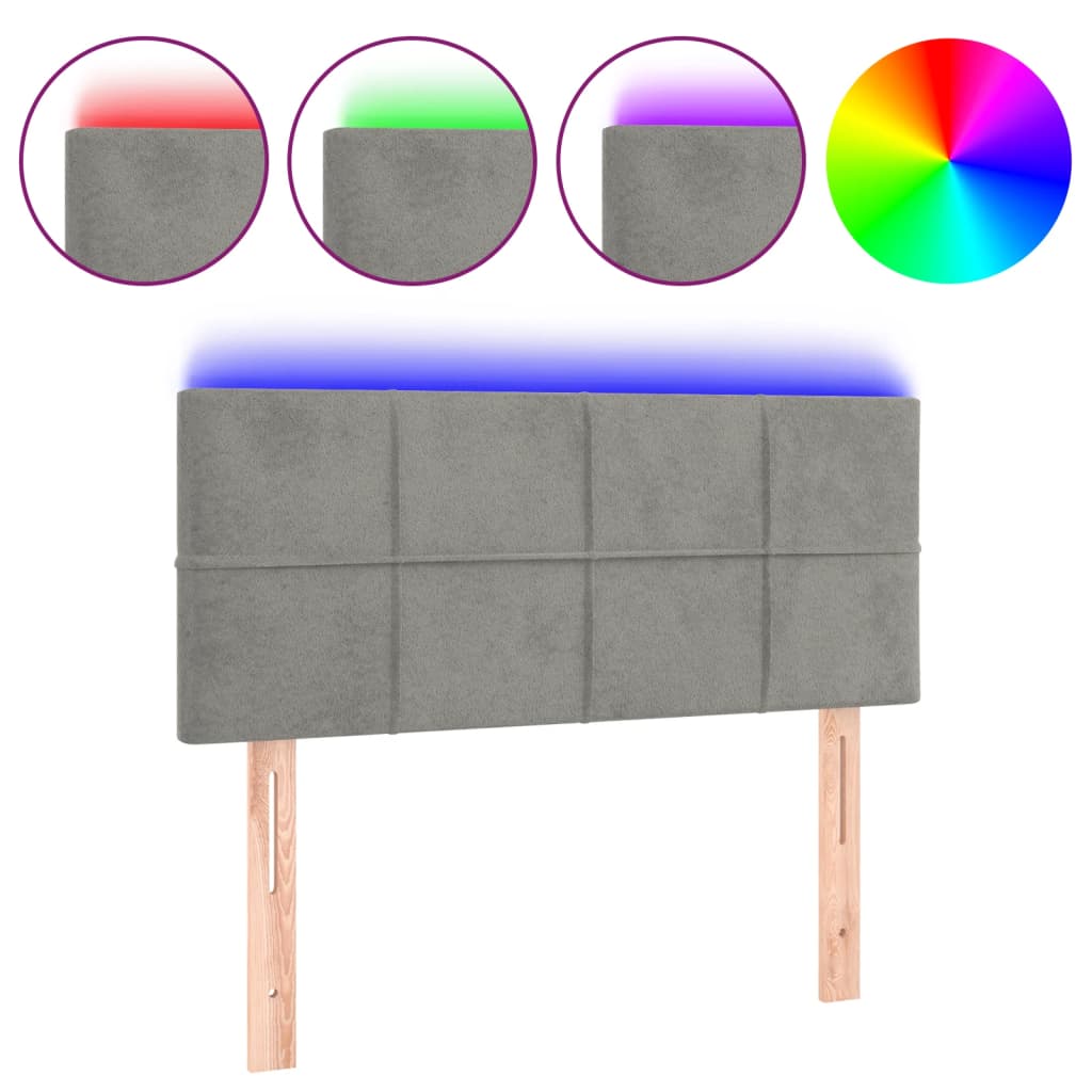világosszürke bársony LED-es fejtámla 100x5x78/88 cm