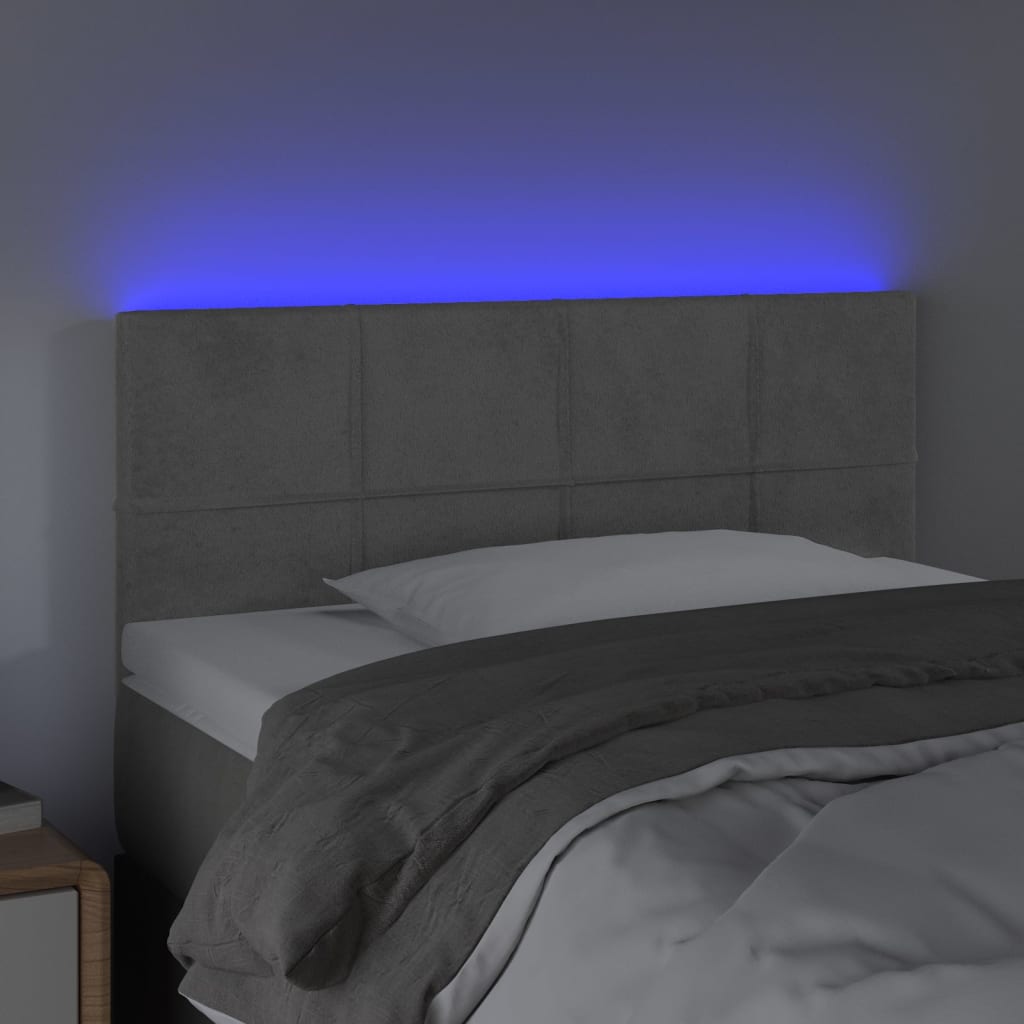 világosszürke bársony LED-es fejtámla 100x5x78/88 cm