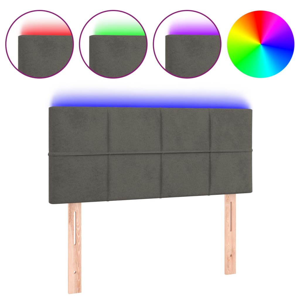 sötétszürke bársony LED-es fejtámla 100x5x78/88 cm