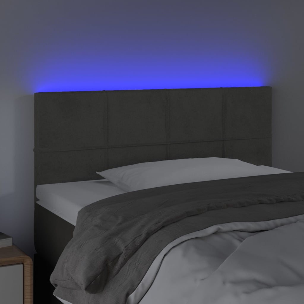 sötétszürke bársony LED-es fejtámla 100x5x78/88 cm