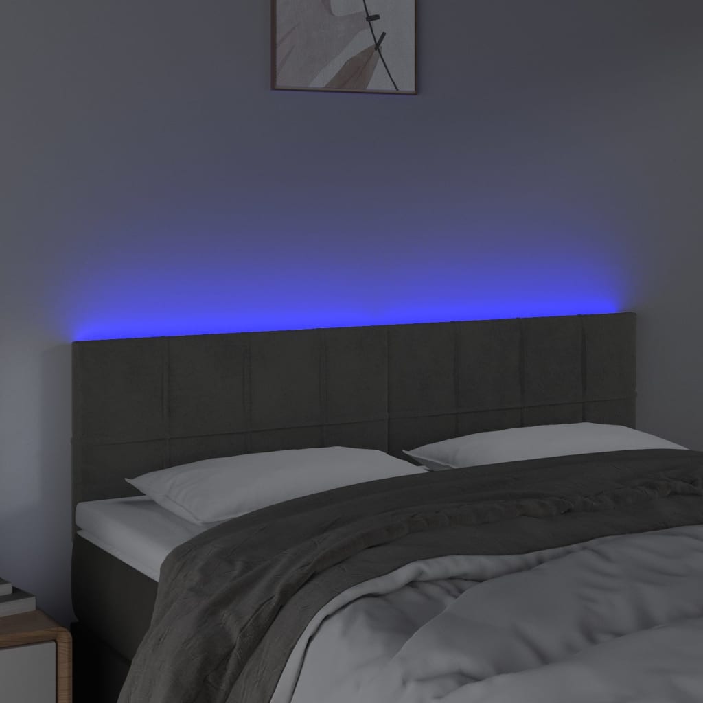 sötétszürke bársony LED-es fejtámla 144x5x78/88 cm