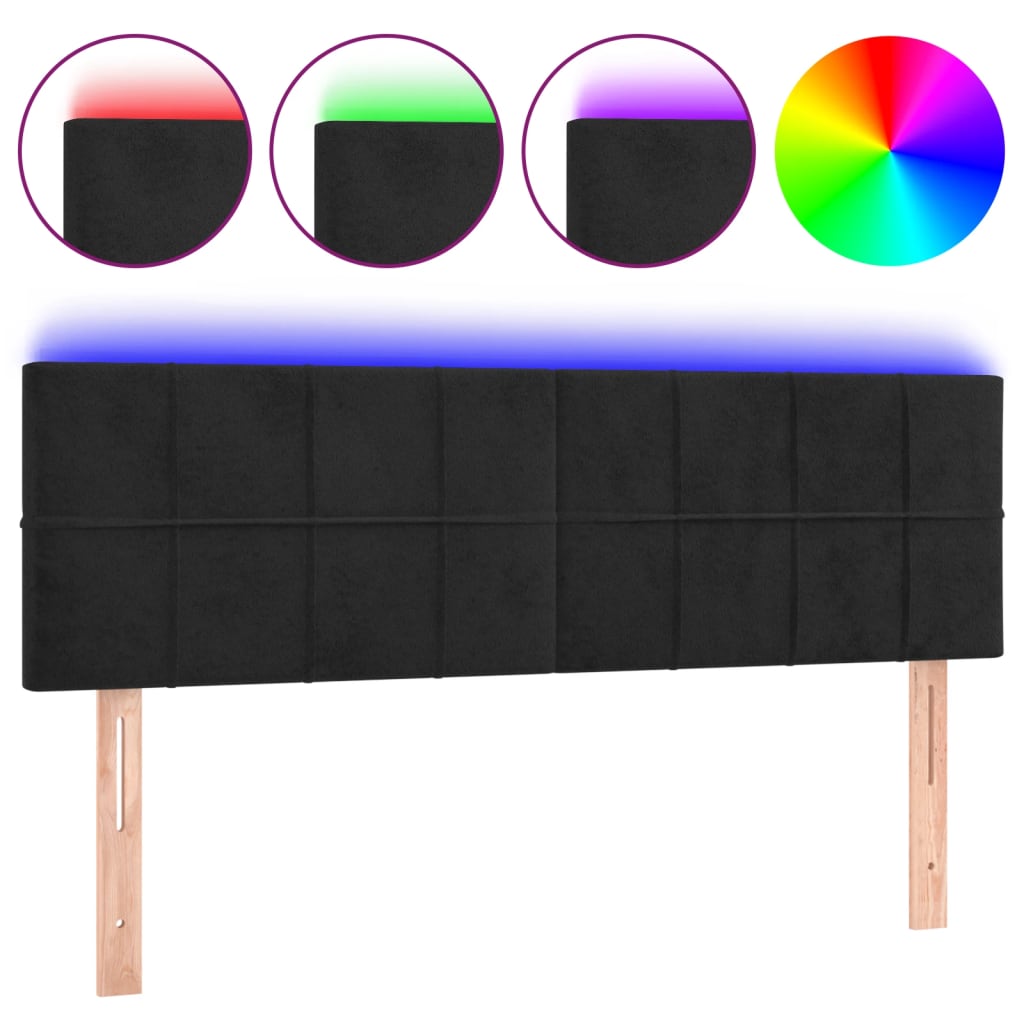 fekete bársony LED-es fejtámla 144x5x78/88 cm