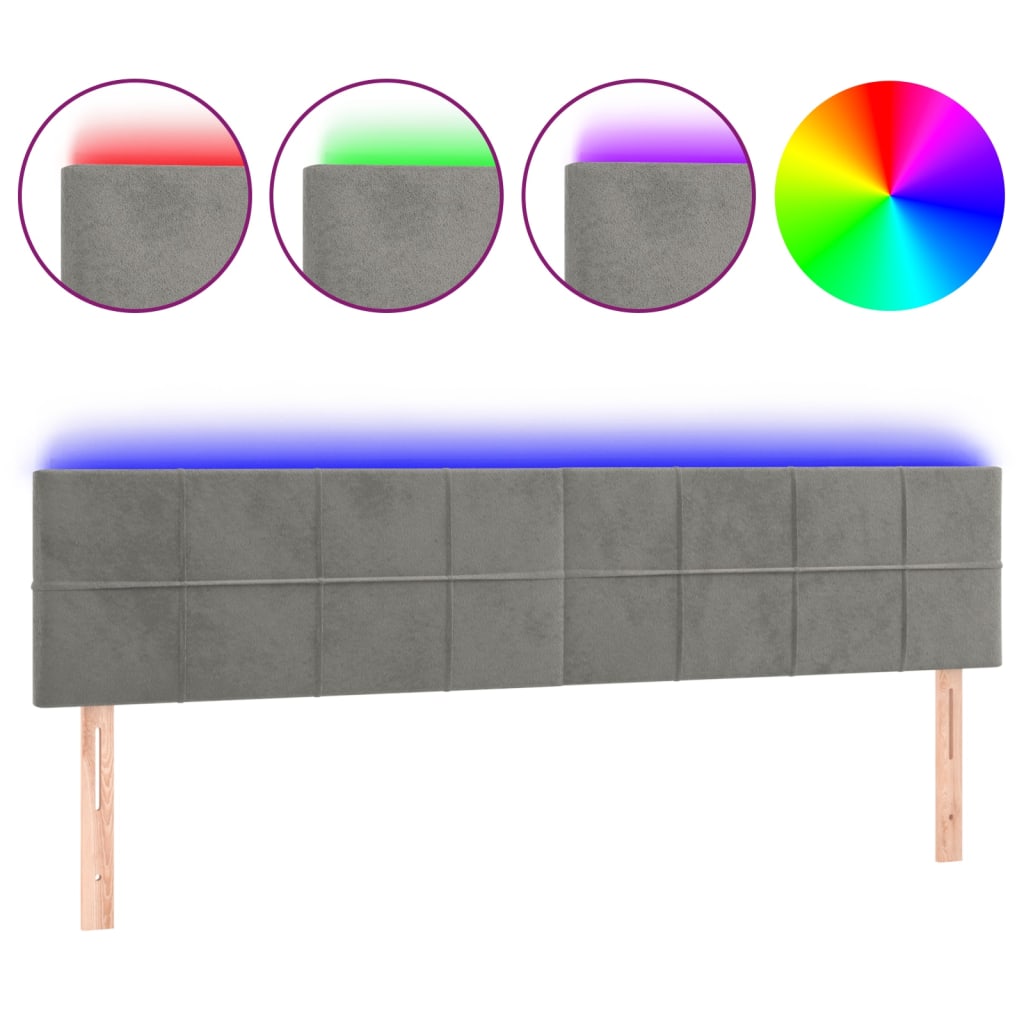 világosszürke bársony LED-es fejtámla 160x5x78/88 cm