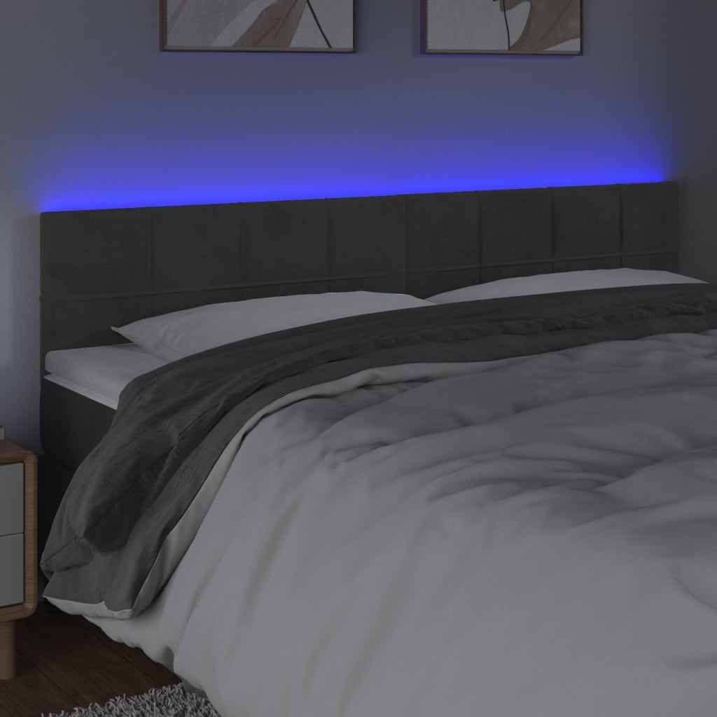 sötétszürke bársony LED-es fejtámla 160x5x78/88 cm