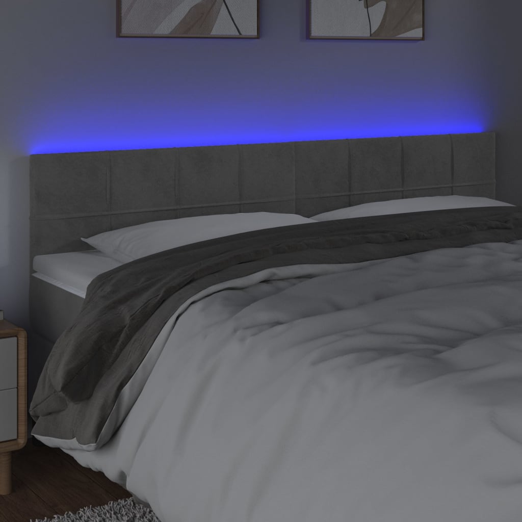 világosszürke bársony LED-es fejtámla 180x5x78/88 cm