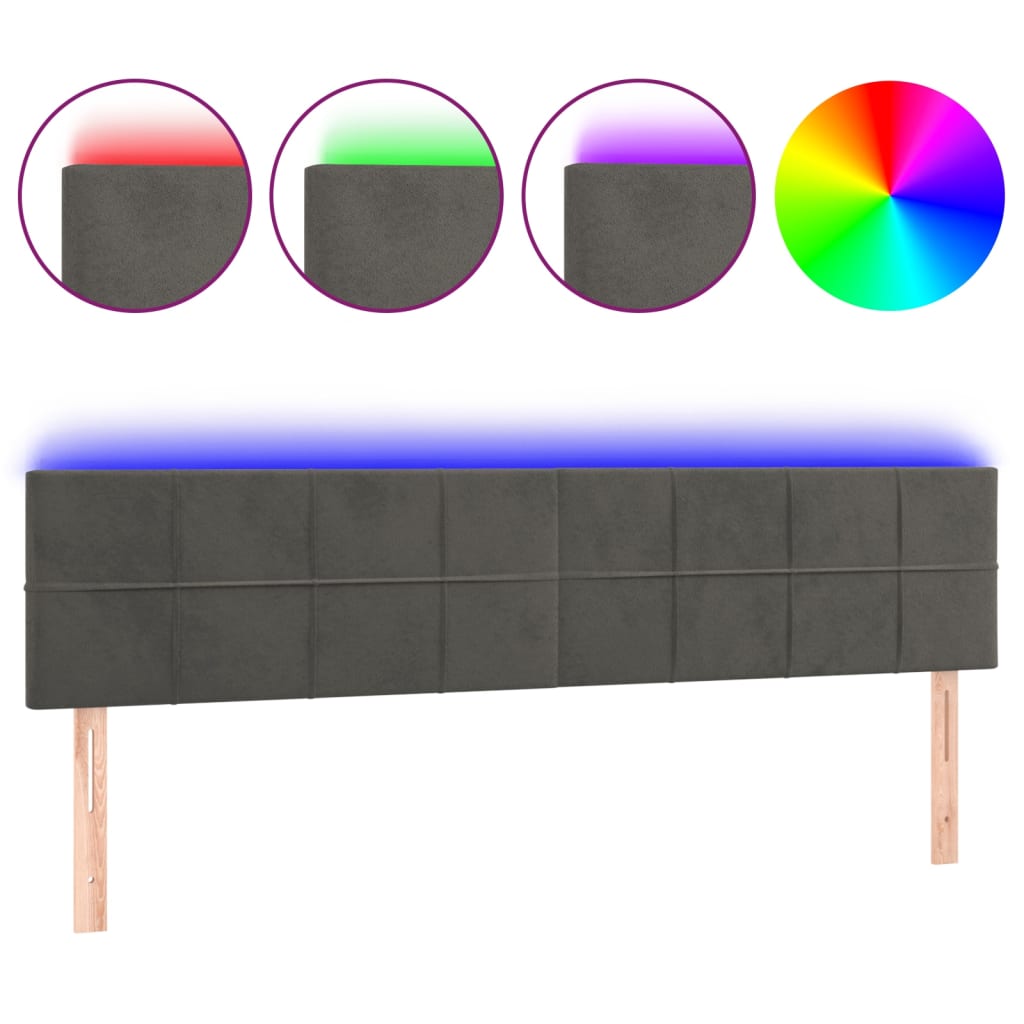 sötétszürke bársony LED-es fejtámla 180x5x78/88 cm
