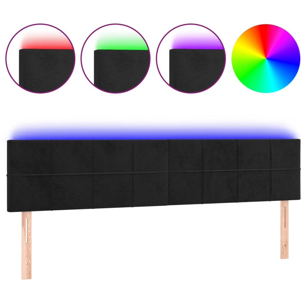 fekete bársony LED-es fejtámla 180x5x78/88 cm