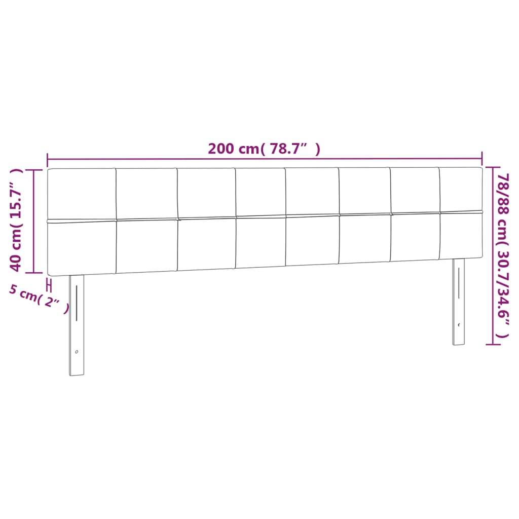 sötétszürke bársony LED-es fejtámla 200x5x78/88 cm