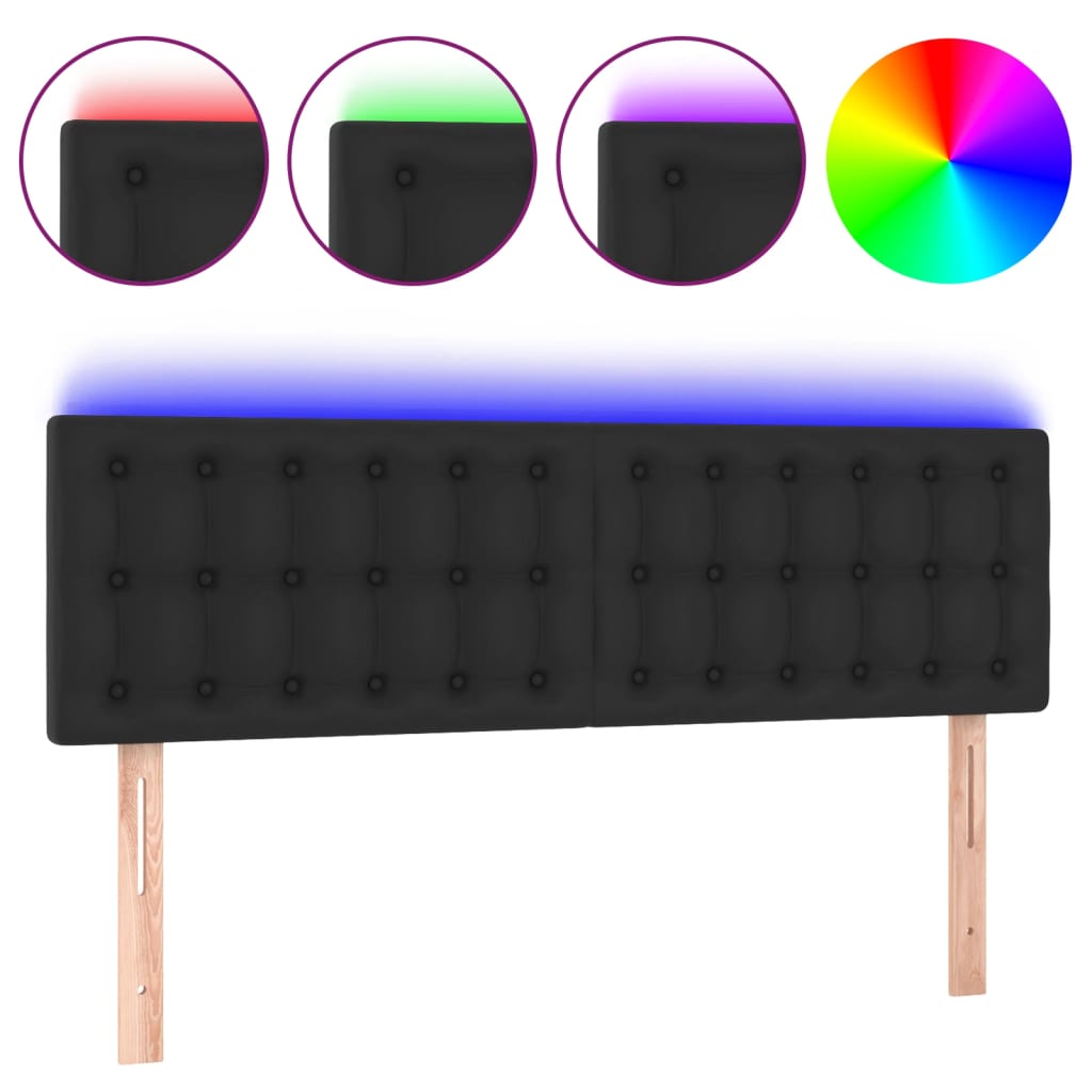 fekete műbőr LED-es fejtámla 144 x 5 x 78/88 cm
