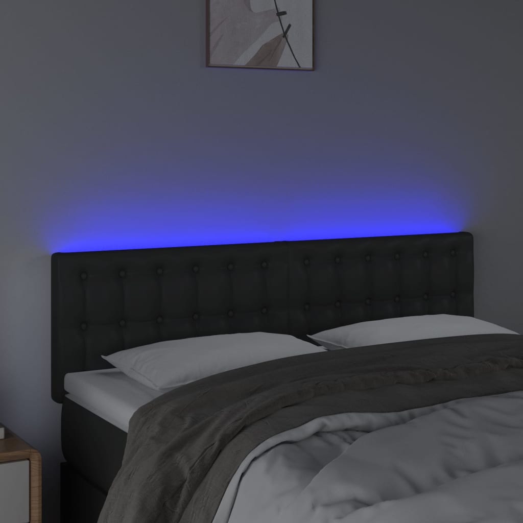 fekete műbőr LED-es fejtámla 144 x 5 x 78/88 cm