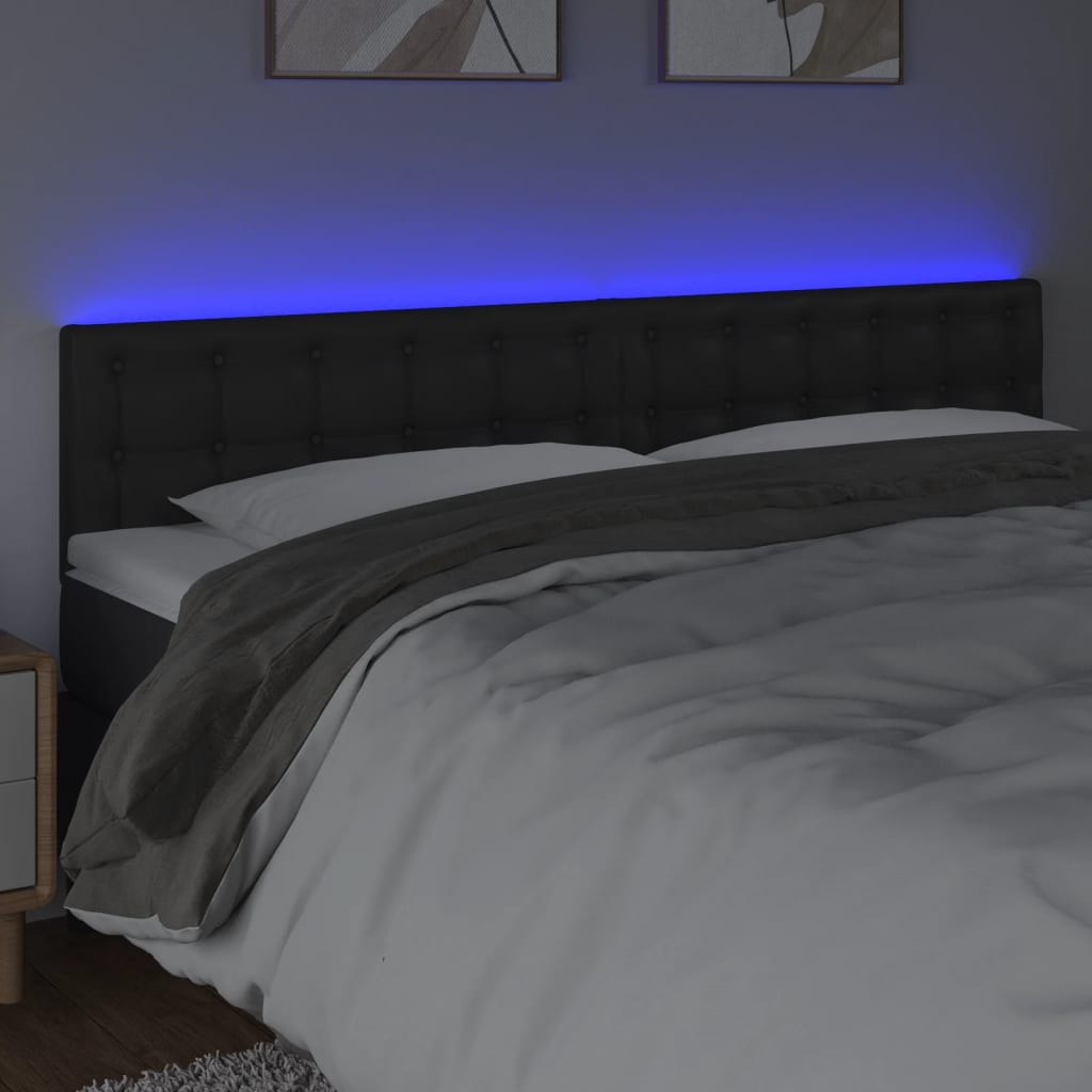 fekete műbőr LED-es fejtámla 160 x 5 x 78/88 cm
