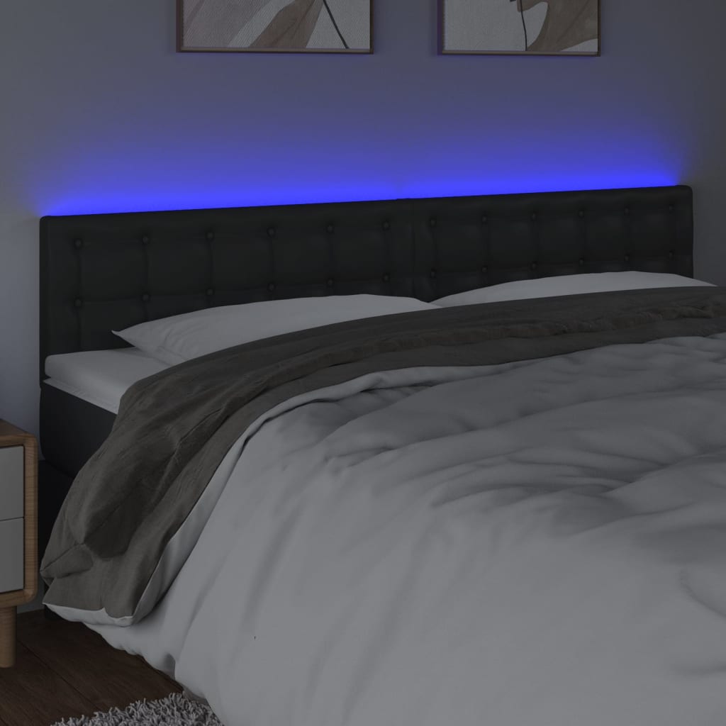 fekete műbőr LED-es fejtámla 180 x 5 x 78/88 cm