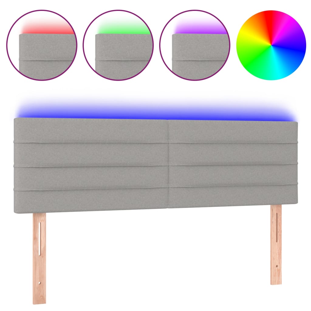 világosszürke szövet LED-es fejtámla 144 x 5 x 78/88 cm