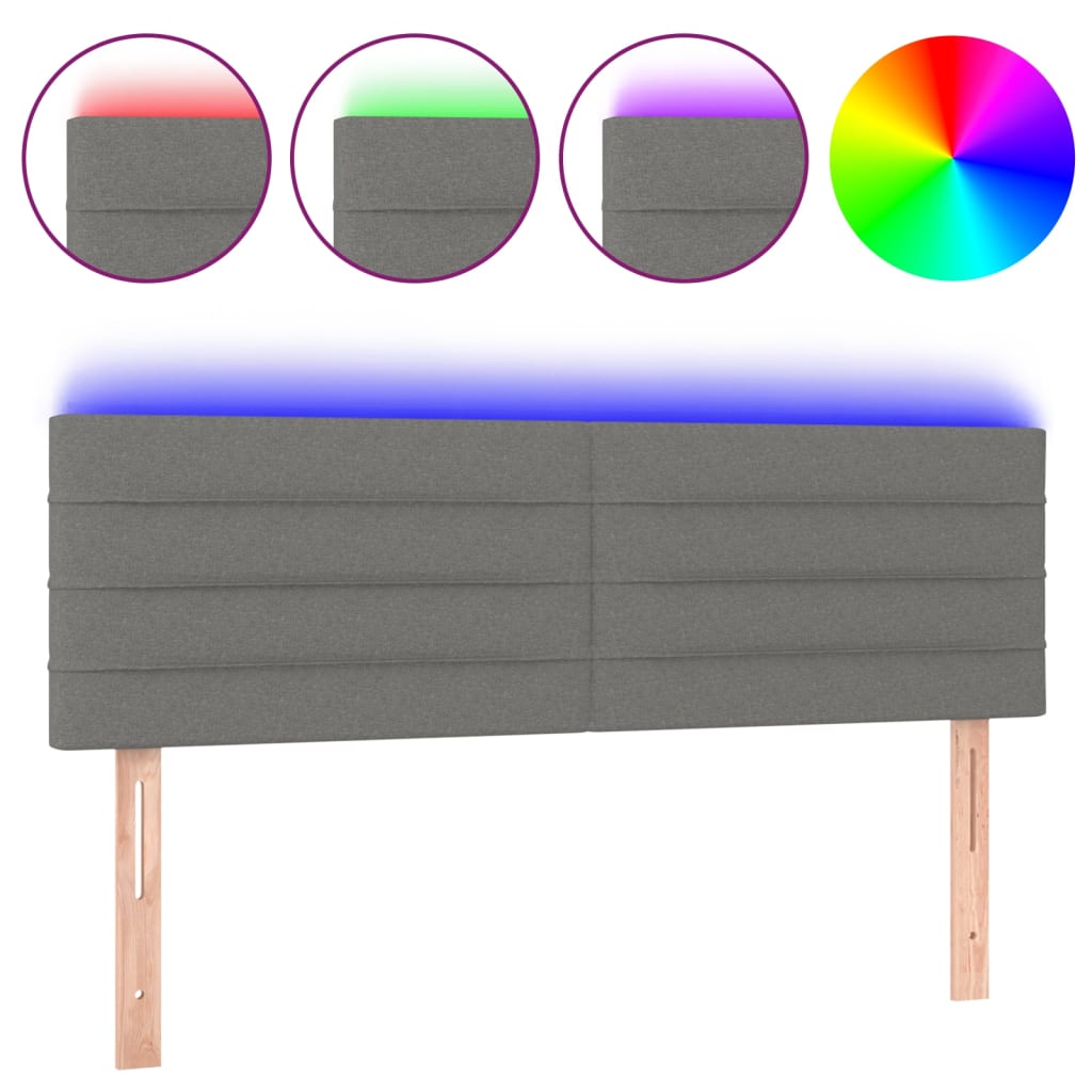 sötétszürke szövet LED-es fejtámla 144x5x78/88 cm