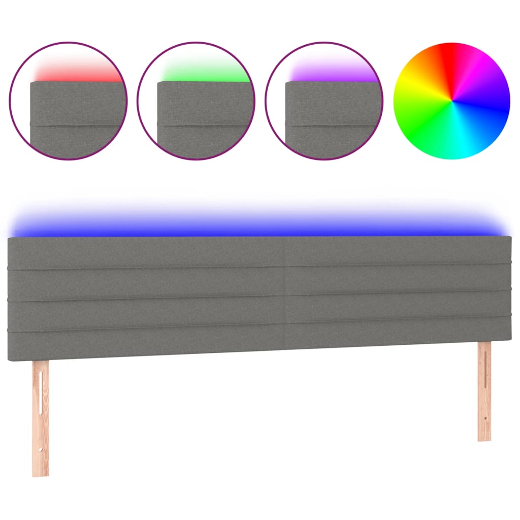 sötétszürke szövet LED-es fejtámla 180x5x78/88 cm