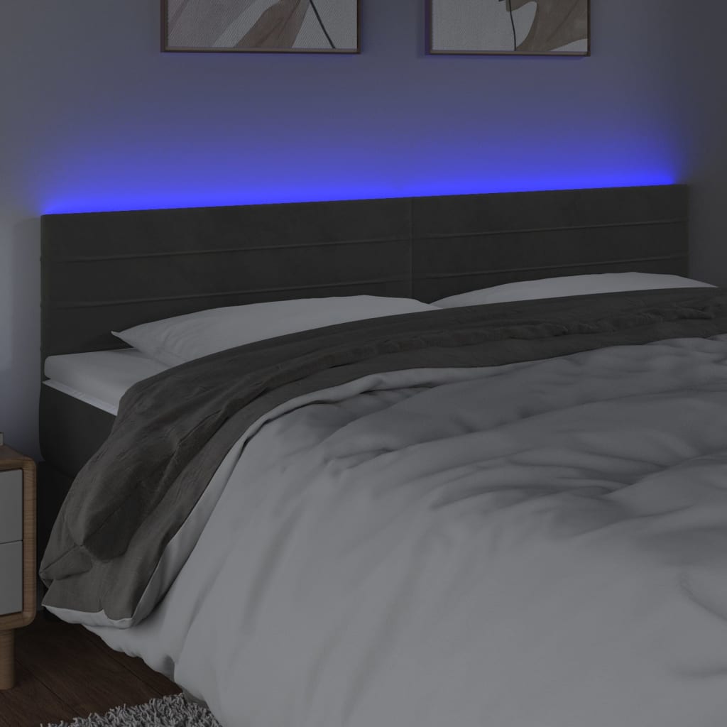 sötétszürke bársony LED-es fejtámla 200x5x78/88 cm