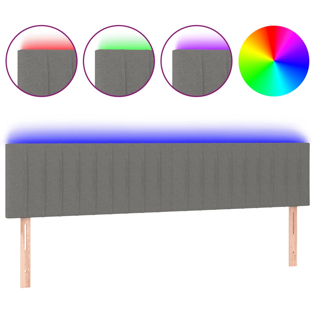 sötétszürke szövet LED-es fejtámla 180x5x78/88 cm