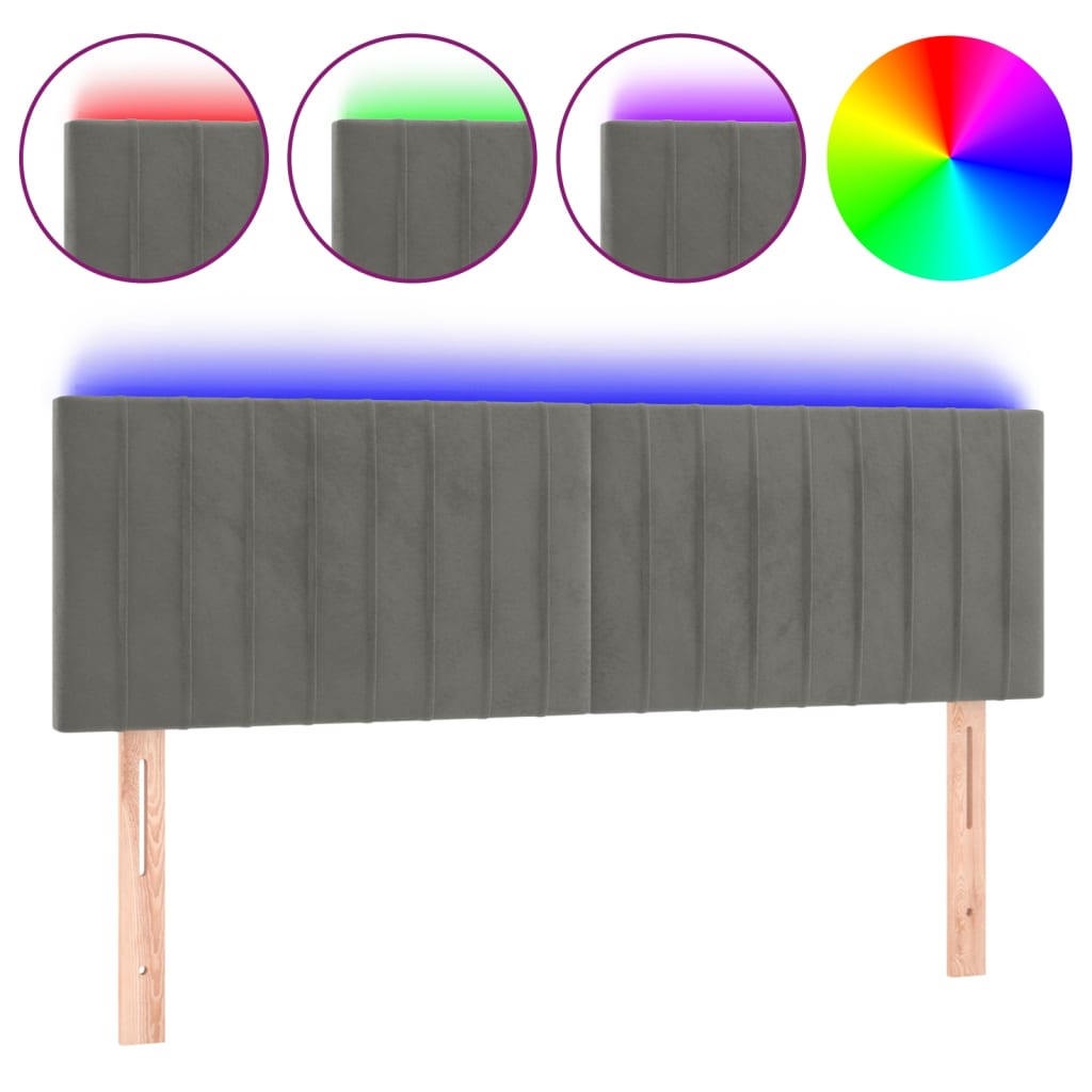 világosszürke bársony LED-es fejtámla 144x5x78/88 cm