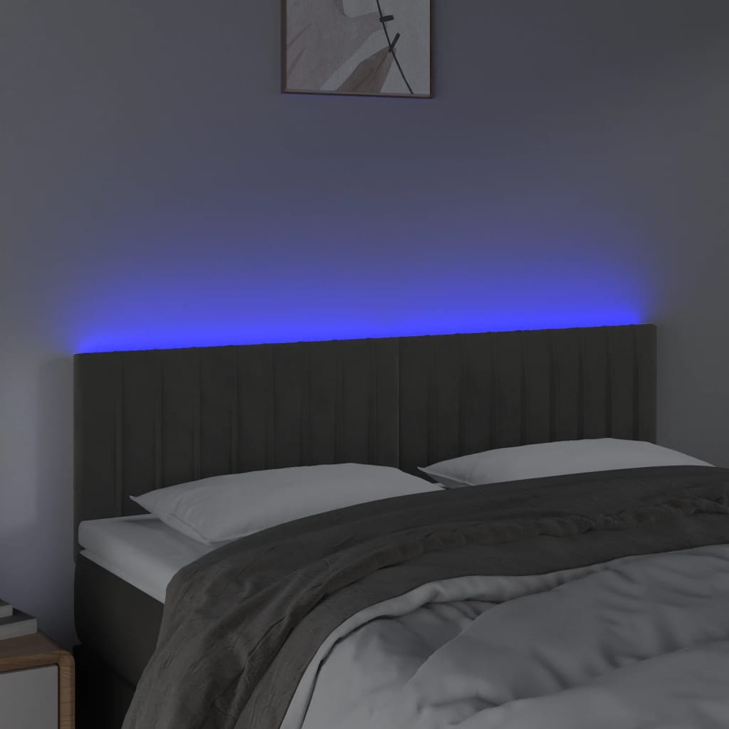 sötétszürke bársony LED-es fejtámla 144x5x78/88 cm