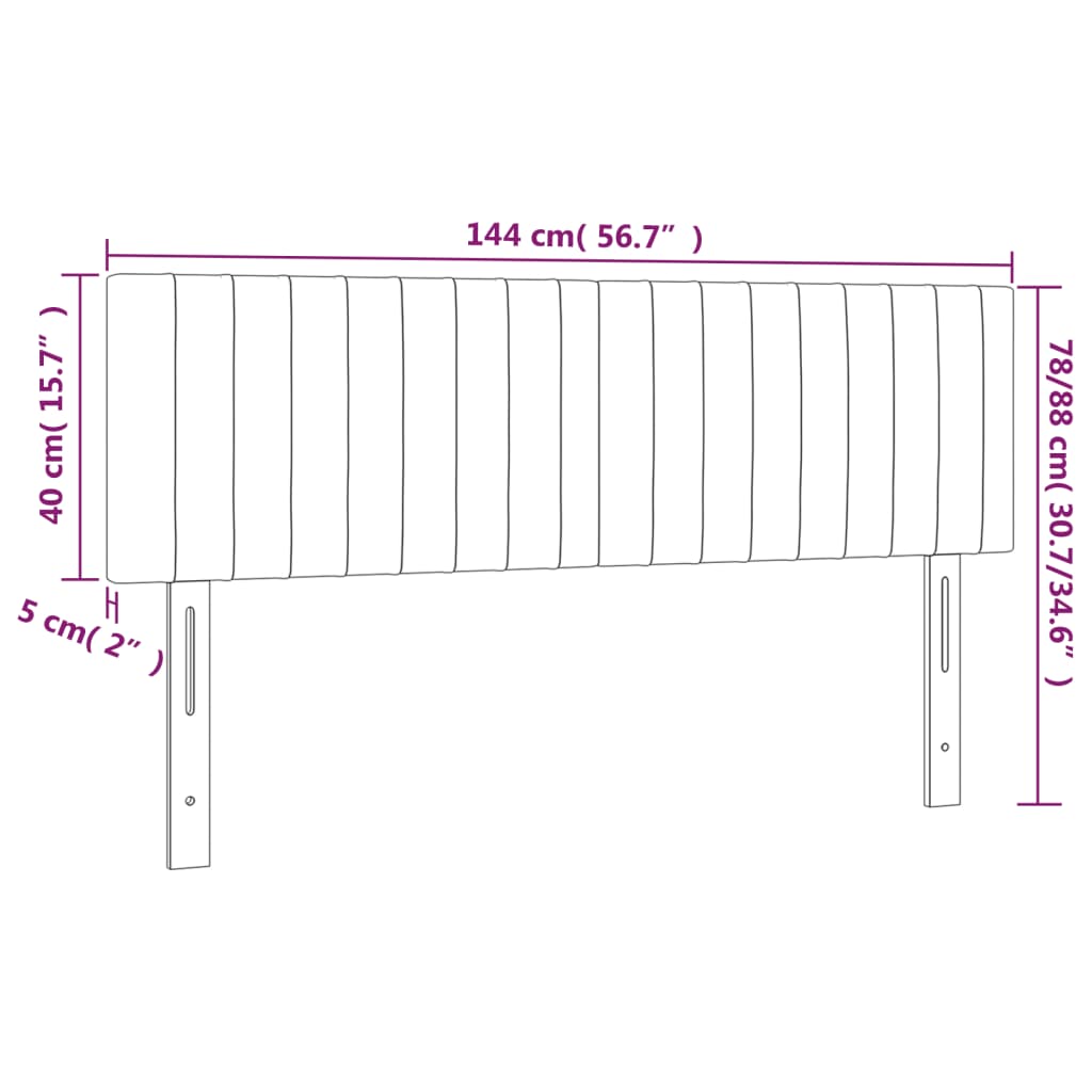 sötétszürke bársony LED-es fejtámla 144x5x78/88 cm