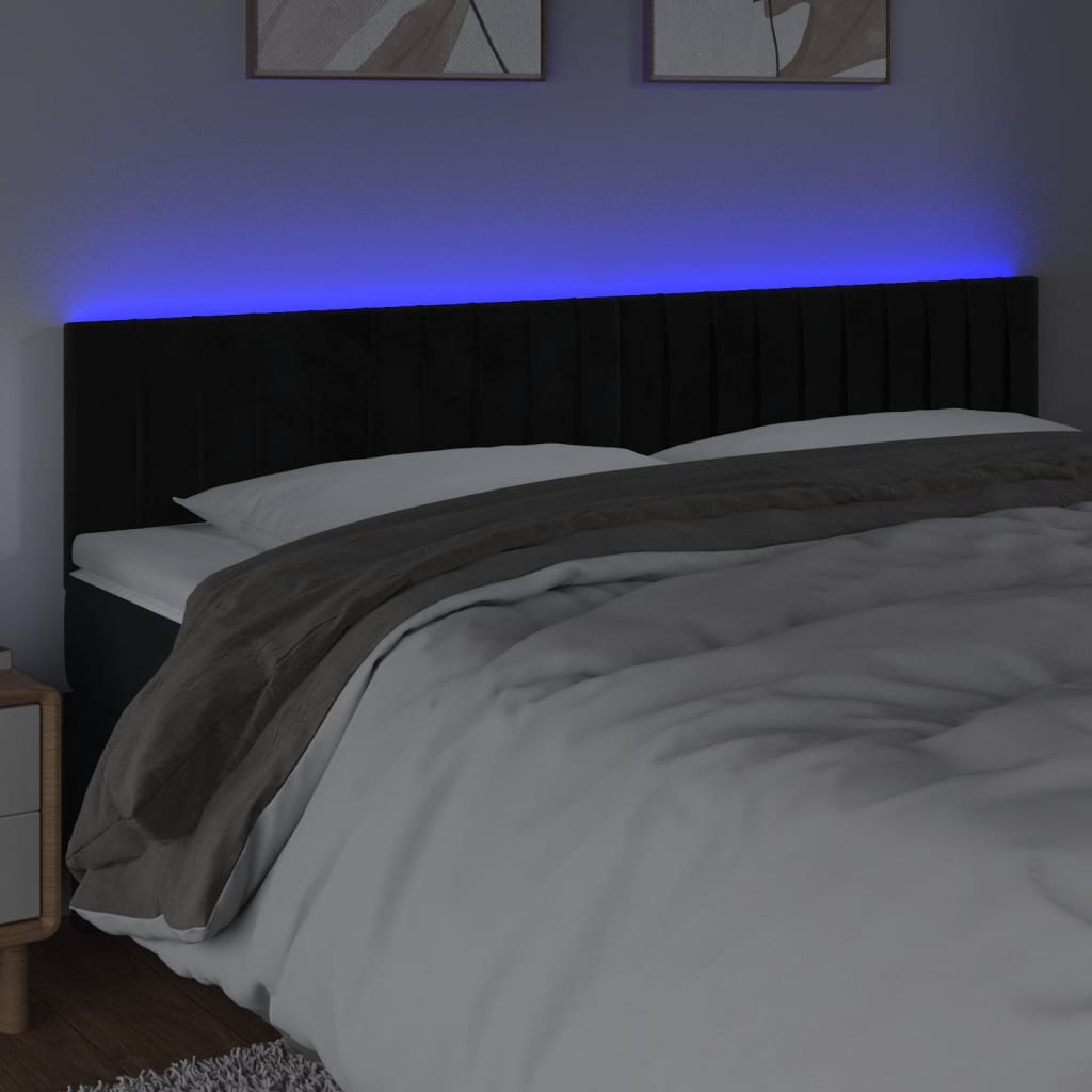fekete bársony LED-es fejtámla 180x5x78/88 cm