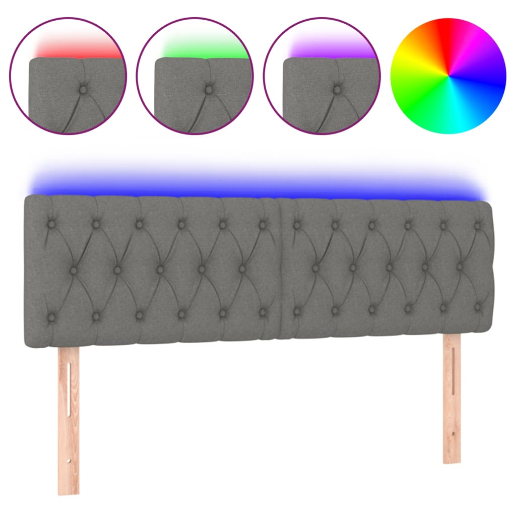 sötétszürke szövet LED-es fejtámla 144 x 7 x 78/88 cm