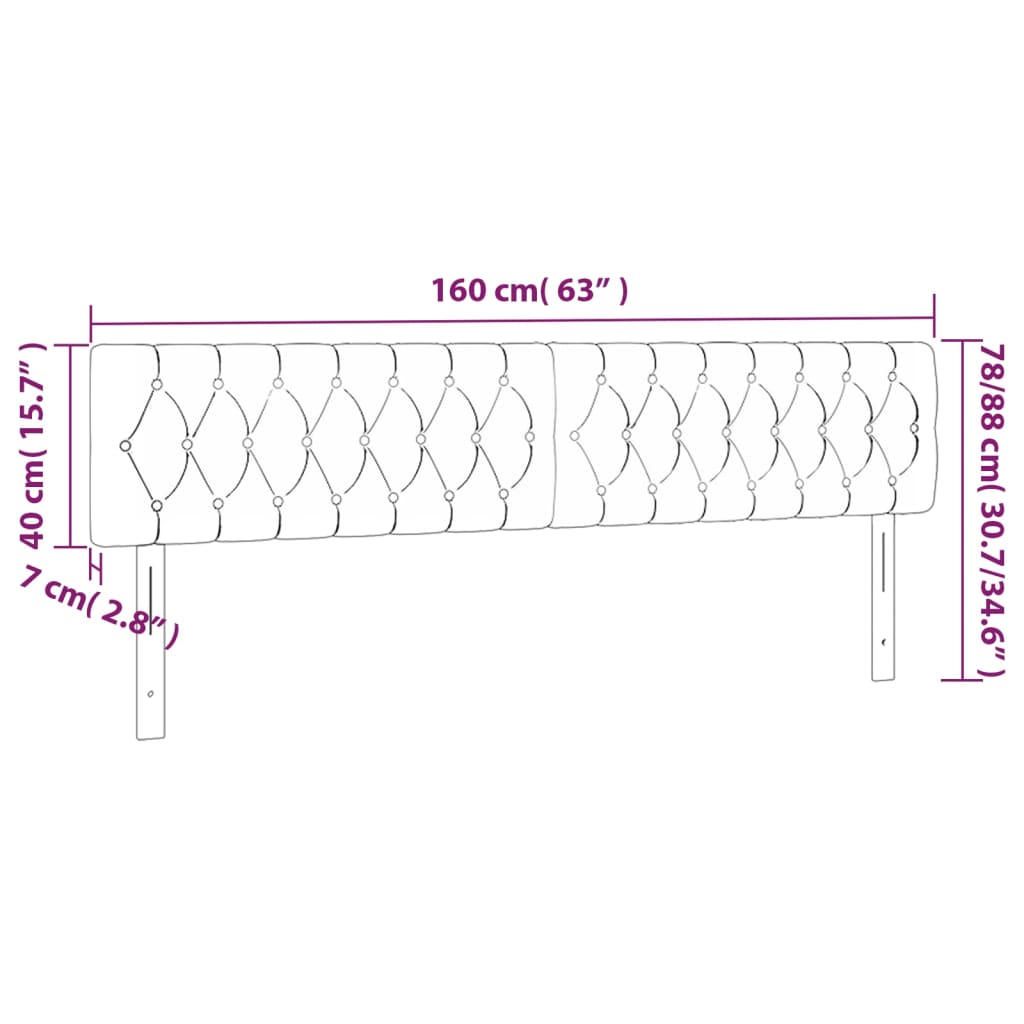 fekete szövet LED-es fejtámla 160x7x78/88 cm